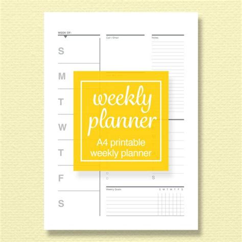 a printable weekly planner with the words weekly planner written on it in white and yellow
