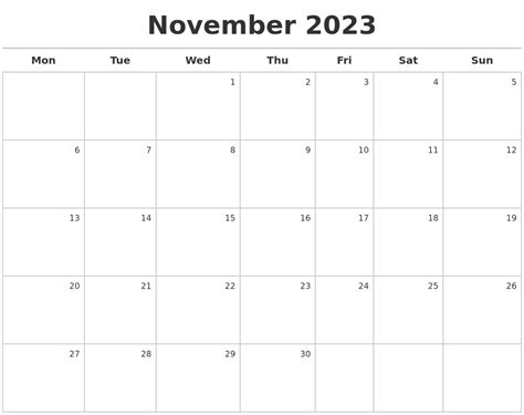 November 2023 Calendar Maker