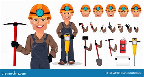 Miner Man, Mining Worker. Cartoon Character Stock Vector - Illustration of miner, digger: 126625024