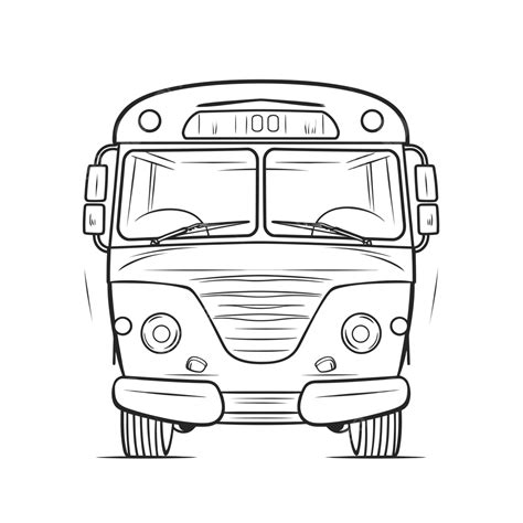 Drawing Of The Front Of A School Bus On White Canvas Outline Sketch Vector, School Bus Drawing ...