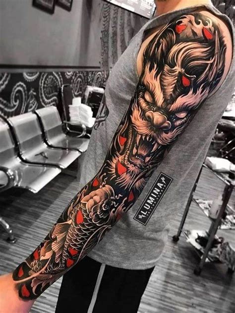 Samurai Tattoo Sleeve, Koi Tattoo Sleeve, Realistic Tattoo Sleeve, Full ...