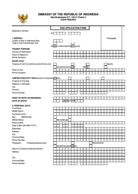 Visa Application Form - Embassy Of The Republic Of Indonesia printable pdf download