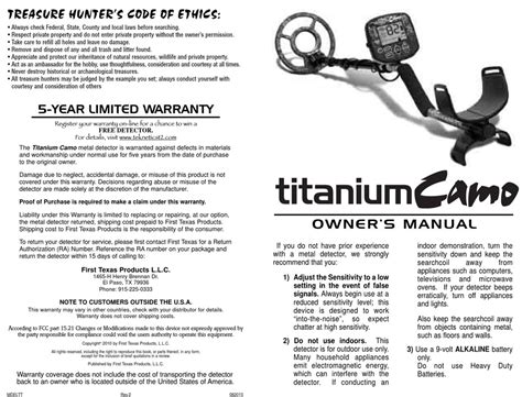 BOUNTY HUNTER TITANIUM CAMO OWNER'S MANUAL Pdf Download | ManualsLib