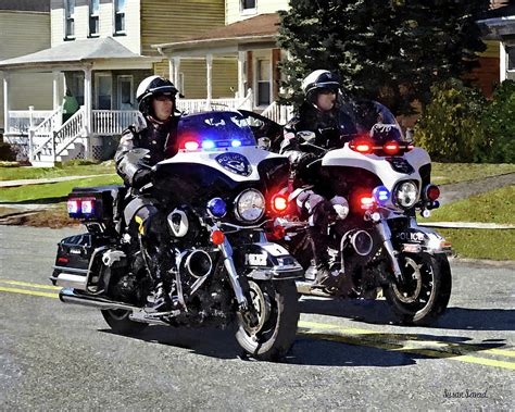 Two Motorcycle Cops With Flashing Lights Photograph by Susan Savad - Pixels