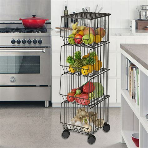 2/3/4/5Layer Fruit Vegetable Basket Storage Rack Stand Unit Kitchen Bathroom Shelf For Potatoes ...