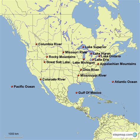 StepMap - US bodies of water - Landkarte für USA