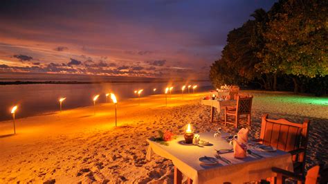 1920x1080 Resolution Dining on the Beach at Night in the Maldives Ocean ...