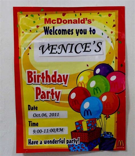 Mcdonalds Party Invitation Template - Cards Design Templates