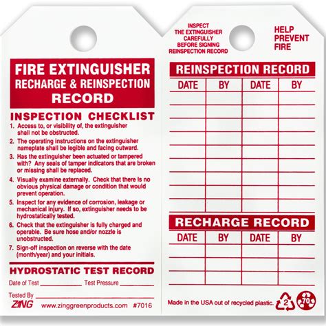 Fire Extinguisher Inspection Log Printable / National Marker Company ML1 - 3 X 2 FIRE ...