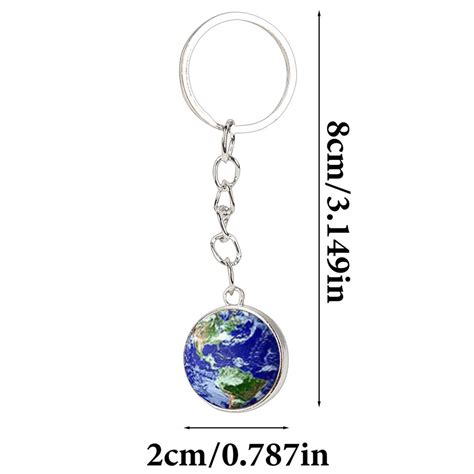 Glow in the Dark Galaxy System Keychain Double Sided Glass Dome Planet ...