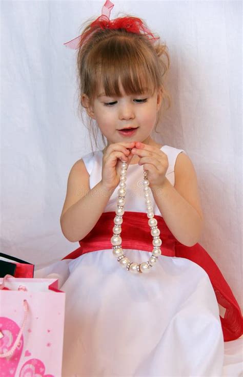 The Cute Child with a Pearl Necklace Stock Photo - Image of blonde ...