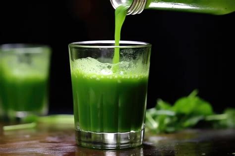 Premium AI Image | Pouring green juice shot in slow motion