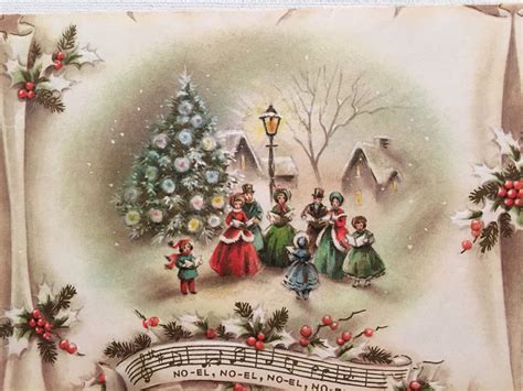 Vintage Christmas Card, Carolers, Dicken's Theme, Glitter, Noel, Unused | Vintage christmas ...