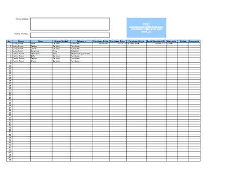 Free Home Inventory Spreadsheet Template For Excel - Free Templates ...