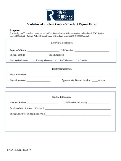 Fillable Online Violation of Student Code of Conduct Report Form Fax ...