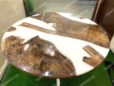 White Epoxy Round Table Top, Epoxy White Resin River Table Epoxy Custom ...