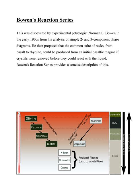 Bowen's reaction ands magmatic processes - Bowen's Reaction Series This ...