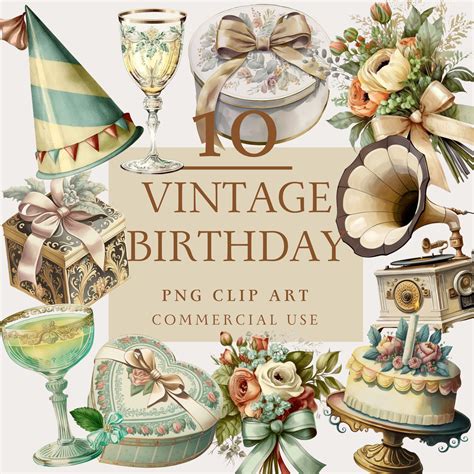 10 Vintage Birthday Clipart Vintage Illustration, Birthday Clipart ...