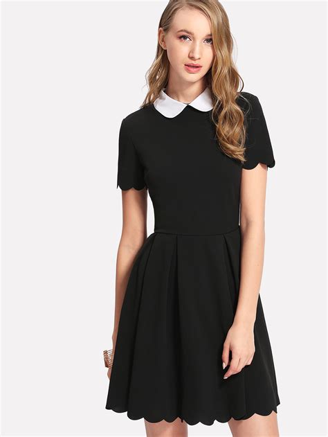 Contrast Peter Pan Collar Scalloped Dress -SheIn(Sheinside)