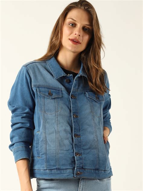 Buy Blue Saint Women Blue Solid Denim Jacket - Jackets for Women 7419480 | Myntra