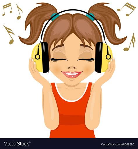 Little cute girl enjoys listening to music Vector Image