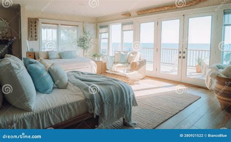 Bedroom Decor, Home Interior Design . Coastal Farmhouse Style Stock Photo - Image of wicker ...