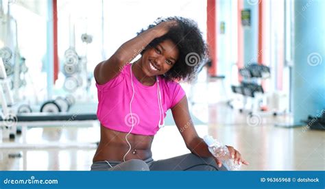 Portrait of Young Black Woman in Gym Stock Photo - Image of body, break: 96365968