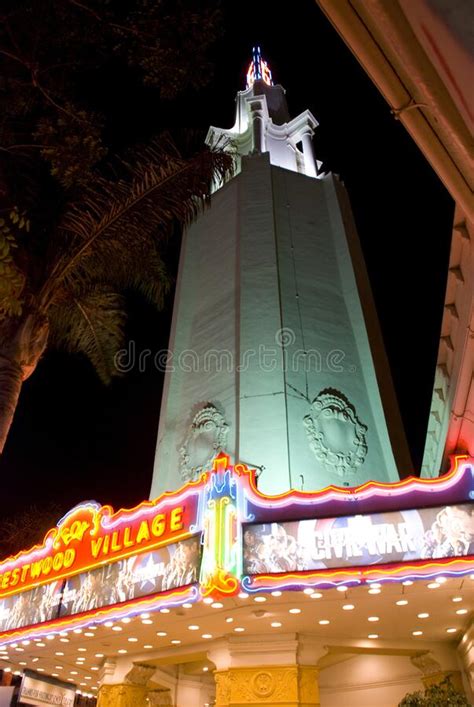 Illuminated Westwood Village Movie Theatre at Night, Los Angeles ...