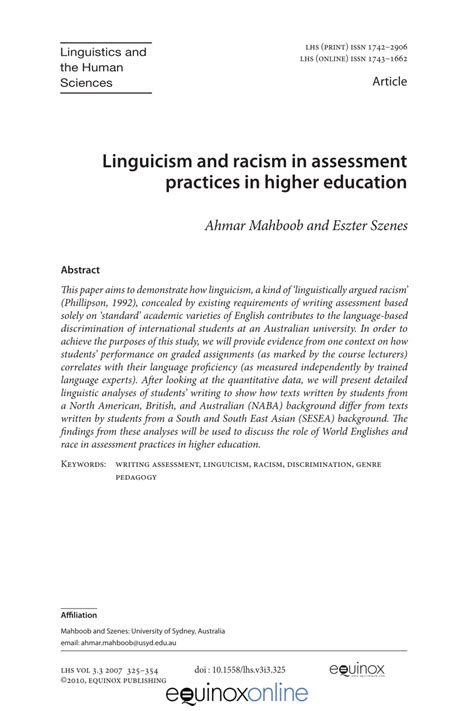 (PDF) Linguicism and Racism in Assessment Practices in Higher Education