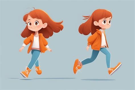 Premium AI Image | 2d Character Full Body cute girl and moving walk animation illustration ...