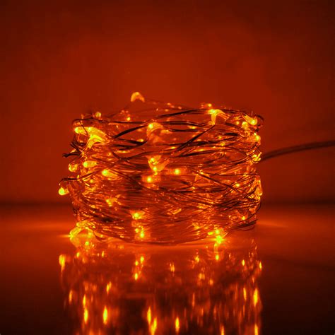33 Foot LED Fairy Lights- 100 Orange Micro LED Lights on Copper Wire With Plug - Hometown ...