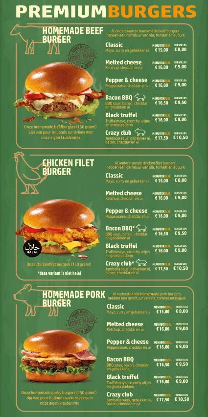 Menu at Burger Station, Zevenbergen