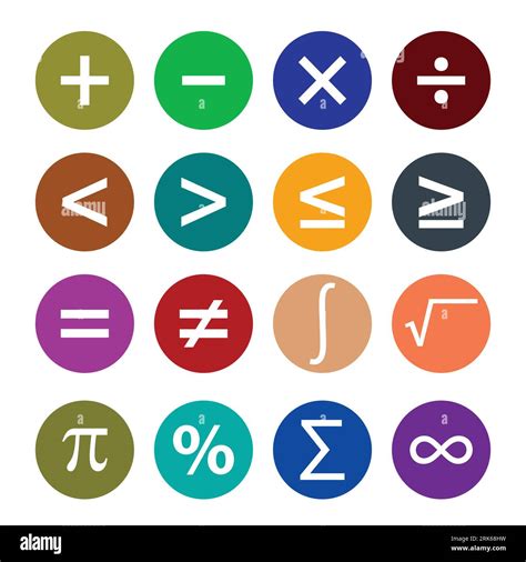 math's symbols color circle icons, vector illustration. simple icons colorful math symbols Stock ...