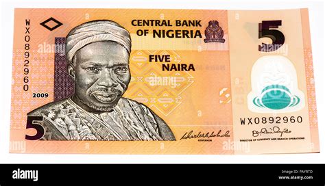 5 Nigerian naira bank note. Nigerian naira is the main currency of ...