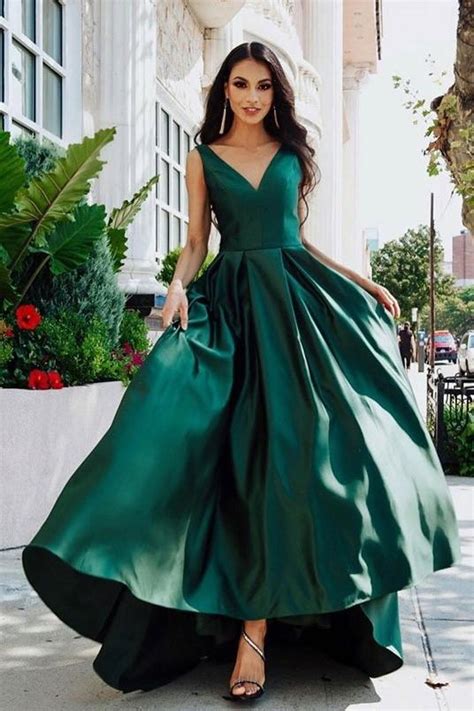 V-neckline Dark Green Prom Dresses with Satin Skirt · NarsBridal · Online Store Powered by Storenvy