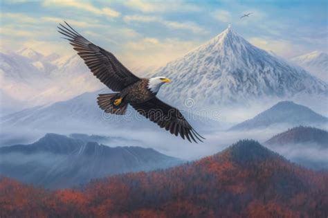 Bald Eagle Soaring High Above Misty Mountains Stock Image - Image of nature, blue: 281307523