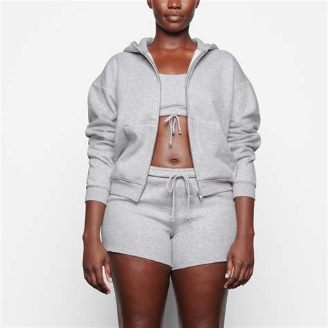 Cotton Fleece Zip Up Hoodie - Heather Grey | SKIMS