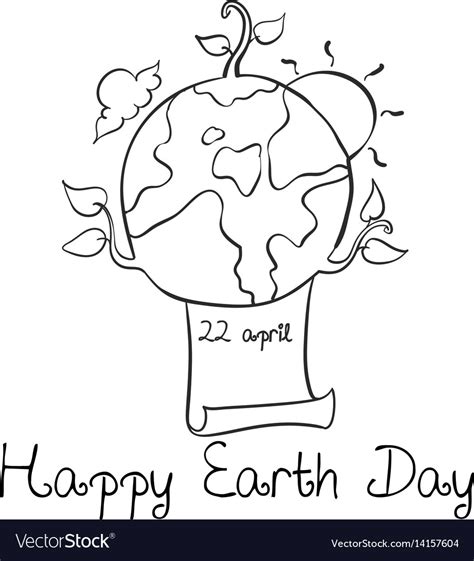 Happy earth day style doodle hand draw Royalty Free Vector