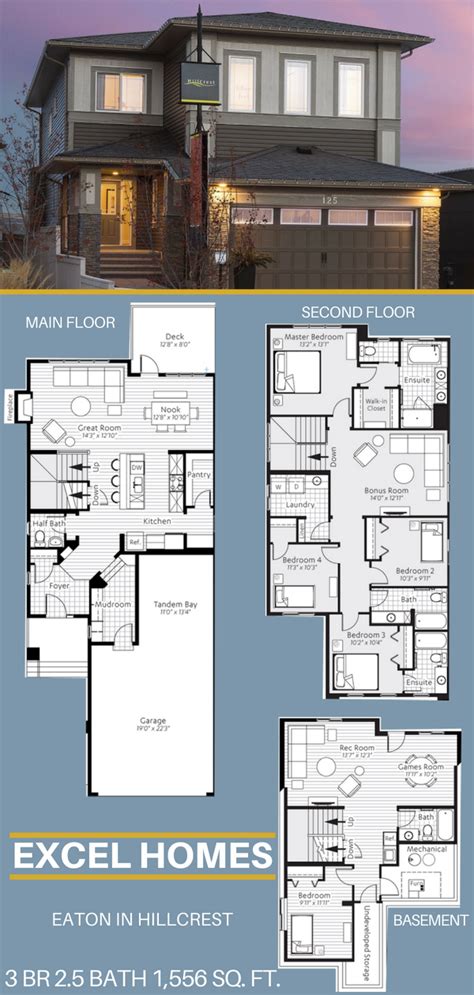 Eaton 2 Story Floor Plan With Basement| 3 Bedroom 2.5 Bathroom 1,556 sq ...