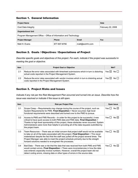 Project Closeout Report in Word and Pdf formats - page 2 of 5