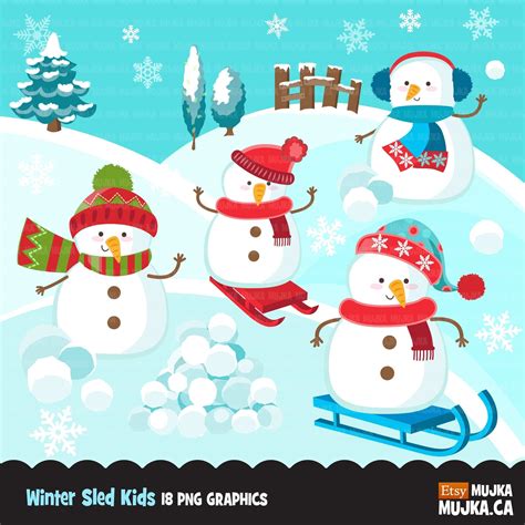 Winter sled snowman clipart – MUJKA CLIPARTS