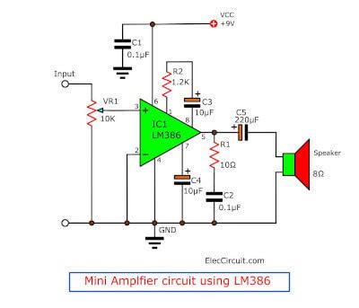 LM386 audio amplifier circuit with PCB
