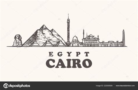 Cairo Skyline Egypt Vintage Vector Illustration Hand Drawn Temples Cairo Stock Illustration by ...