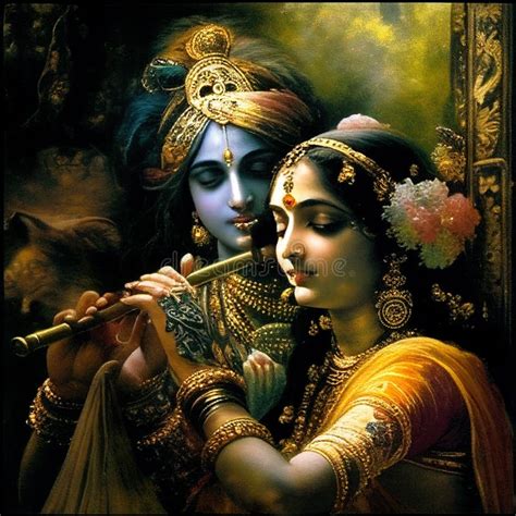 Hindu God Krishna and Radha Painting with Flute Generative Ai Stock ...