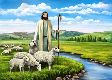 Son of God, the Lord is My Shepherd, Jesus Christ with a Flock of Sheep, Symbol of Christianity ...