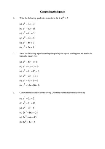 Completing the Square by phildb - Teaching Resources - Tes