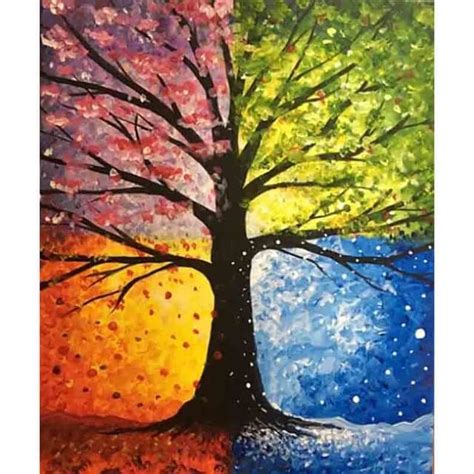 4 season tree painting - Google Search | Easy landscape paintings ...