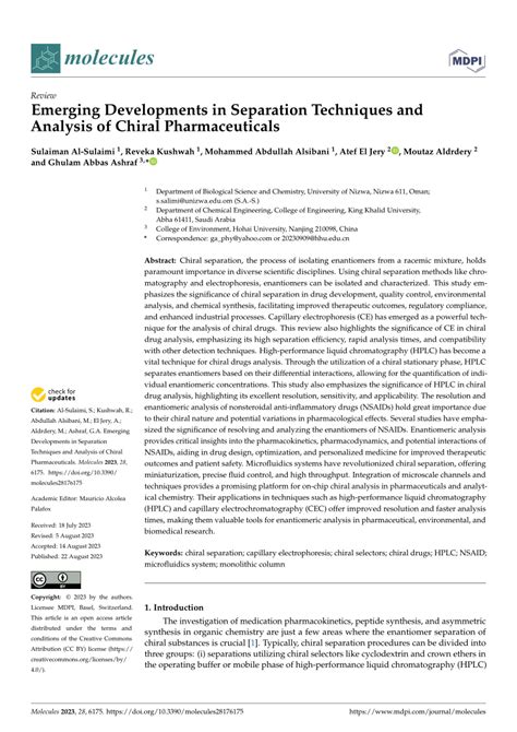 (PDF) Emerging Developments in Separation Techniques and Analysis of Chiral Pharmaceuticals