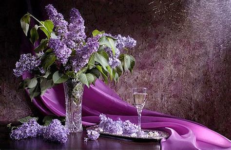 Lilacs, lilac, table, glass, green, vase, violet, HD wallpaper | Peakpx