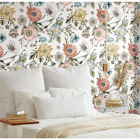 RoomMates Vintage Poppy Peel & Stick Wallpaper - White/Pink 1 ct | Shipt